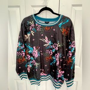 Torrid Cozy Fleece Raglan Floral Stripe Crewneck Sweatshirt NWT